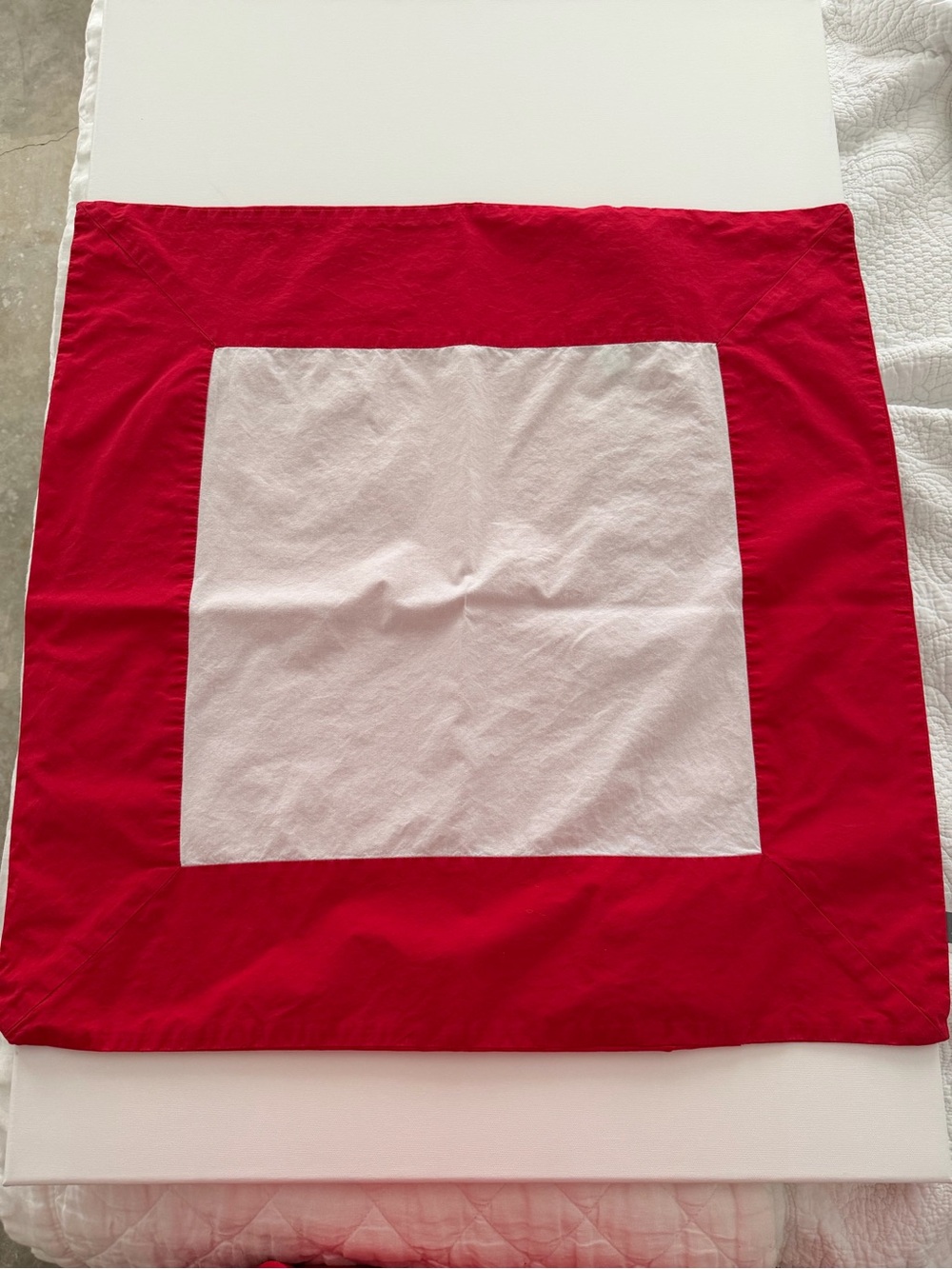 Set of 2 Serena & Lily Red and White Square Border Throw Pillow Covers
